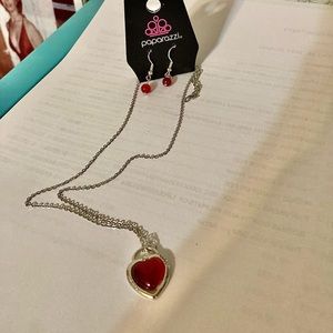 Red heart necklace and earrings